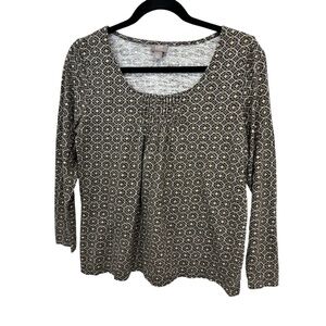 J Jill 3/4 Sleeve Pin Tucked Round Neck Cotton Knit Top Size Small